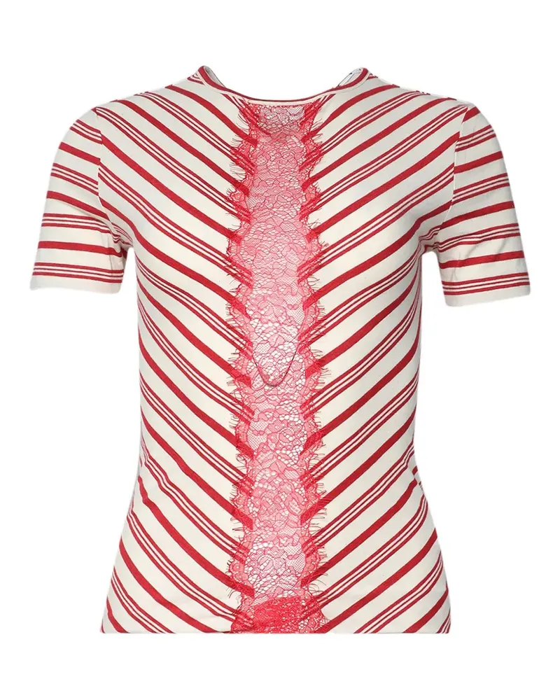 Christopher Esber Gestreiftes Mavis T-Shirt mit Spitzenbesatz - Weiß Weiß
