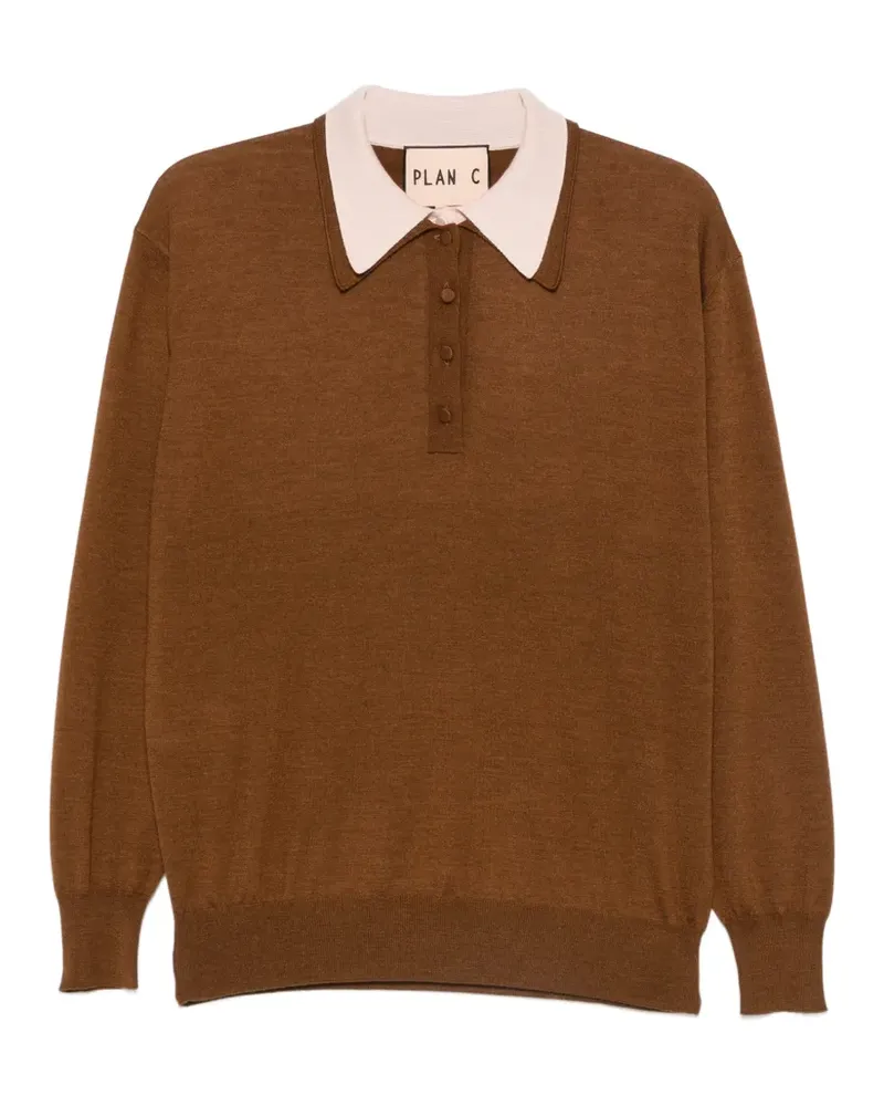 PLAN C Poloshirt mit doppeltem Kragen - Braun Braun