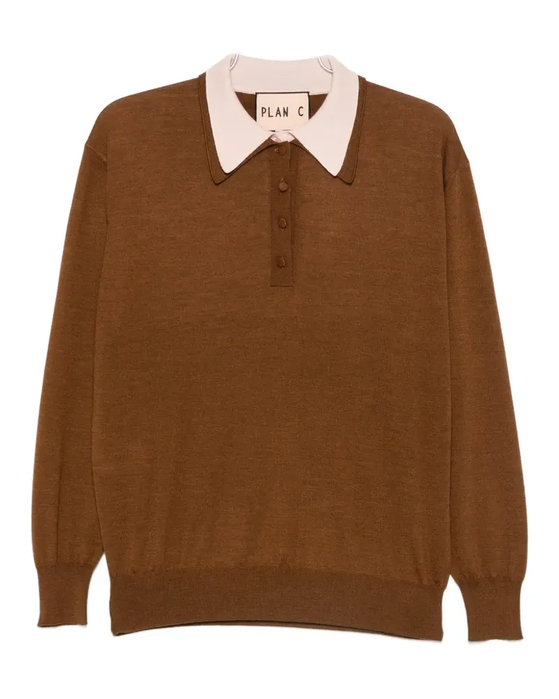 PLAN C Poloshirt mit doppeltem Kragen - Braun Braun