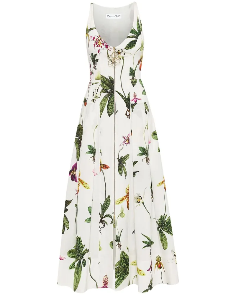 Oscar de la Renta Orchid Popeline-Kleid mit Reißverschluss - Weiß Weiß