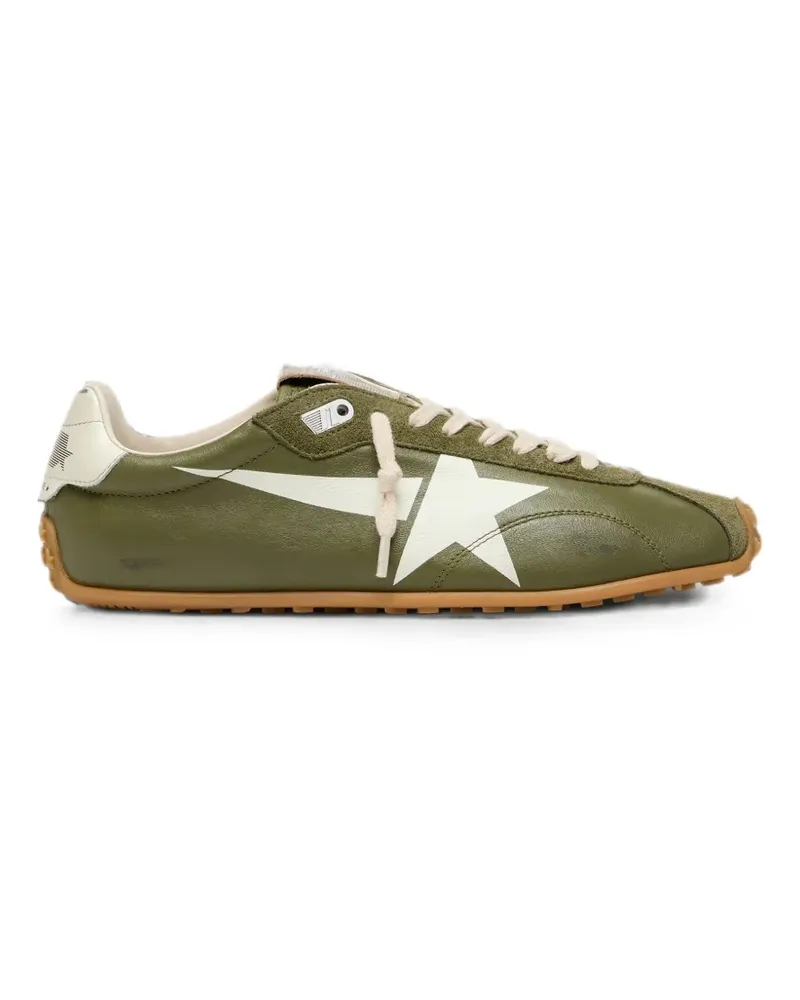 Golden Goose Marathon Speed in olive-green leather with cream star sneakers - Grün Grün