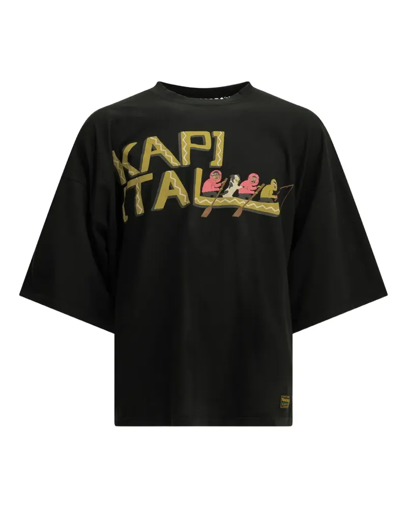 KAPITAL T-Shirt mit Logo-Print und Mesh-Rücken - Schwarz Schwarz