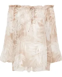 Ermanno Scervino Georgette-Bluse mit Blatt-Print Nude