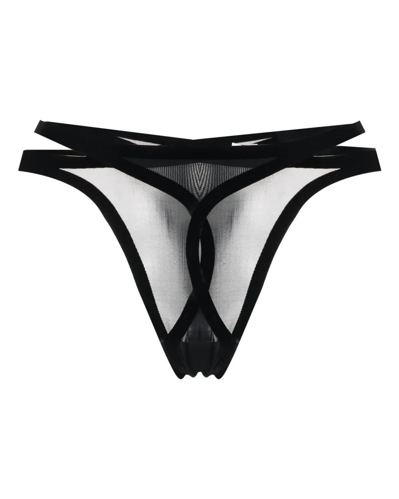 Wolford x Mugler formgebender Flock Tanga - Schwarz Schwarz