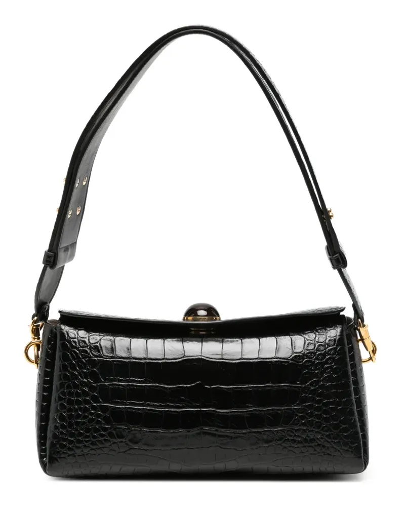 AMI Paris Schultertasche mit Kroko-Effekt - Schwarz Schwarz
