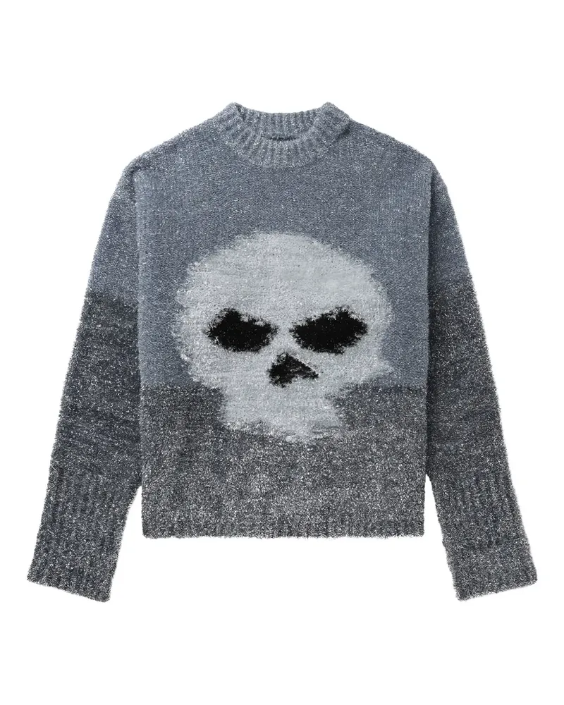 ERL Rundhals-Pullover mit Totenkopfdetail - Grau Grau