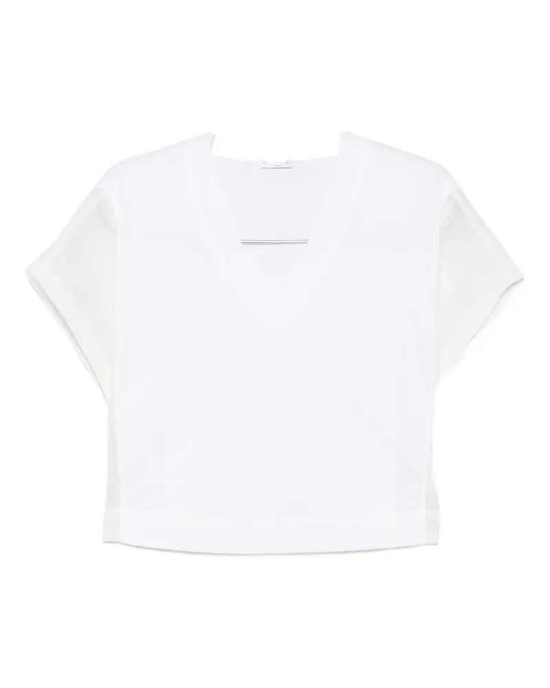 Brunello Cucinelli sheer-panel V-neck T-shirt - Weiß Weiß