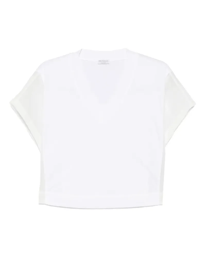 Brunello Cucinelli sheer-panel V-neck T-shirt - Weiß Weiß