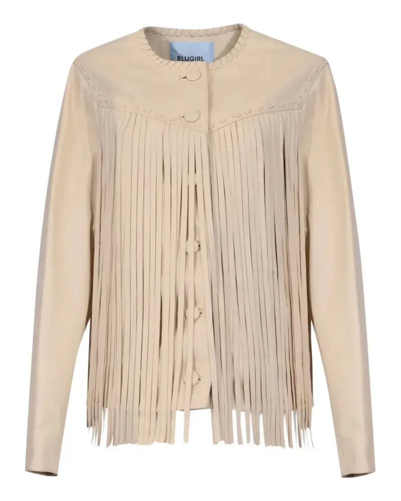 Blumarine fringe-trimmed leather jacket - Nude Nude