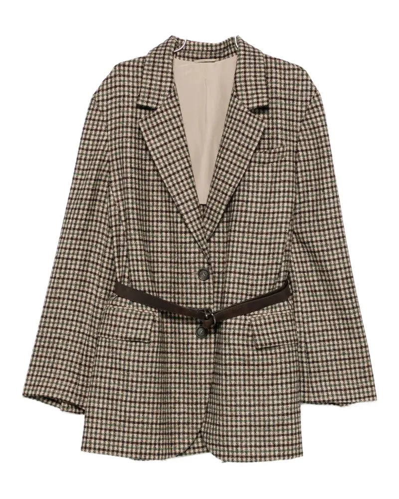 Brunello Cucinelli check-pattern belted blazer - Nude Nude