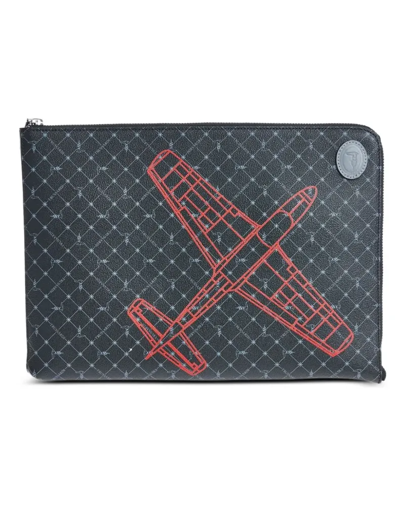 Trussardi Monogram Clutch mit Flugzeug-Print - Schwarz Schwarz