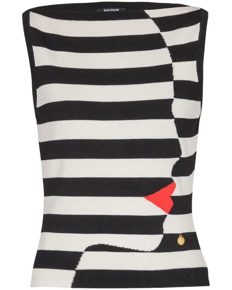 Balmain Mariniere Strickoberteil - Schwarz Schwarz