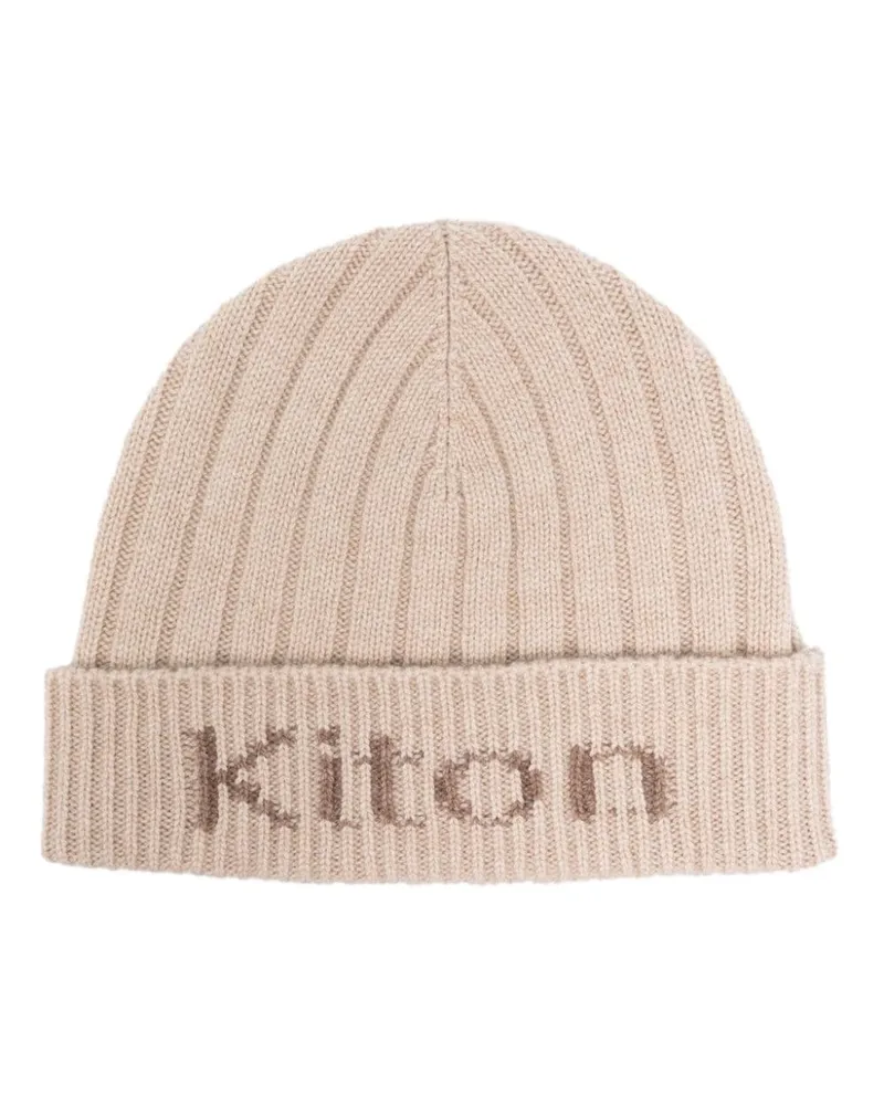 Kiton Gerippte Beanie mit Logo - Nude Nude