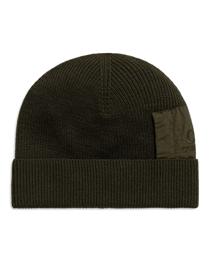 C.P. Company Gerippte Beanie mit eckigem Patch - Grün Grün