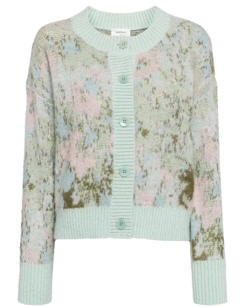 onefifteen Cardigan mit Blumen-Intarsie - Blau Blau