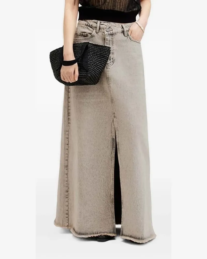 AllSaints Ausgefranster Maxirock mit Schlitz - Grau Grau