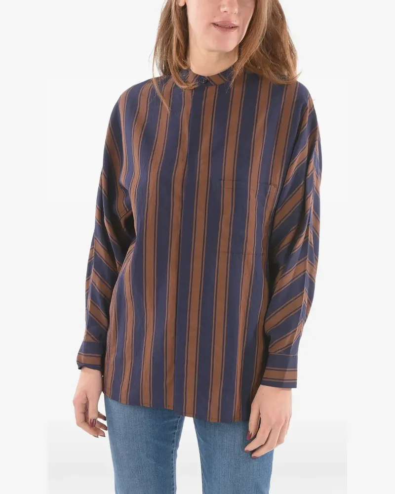 Woolrich Gestreiftes Scully Hemd ohne Kragen - Blau Blau