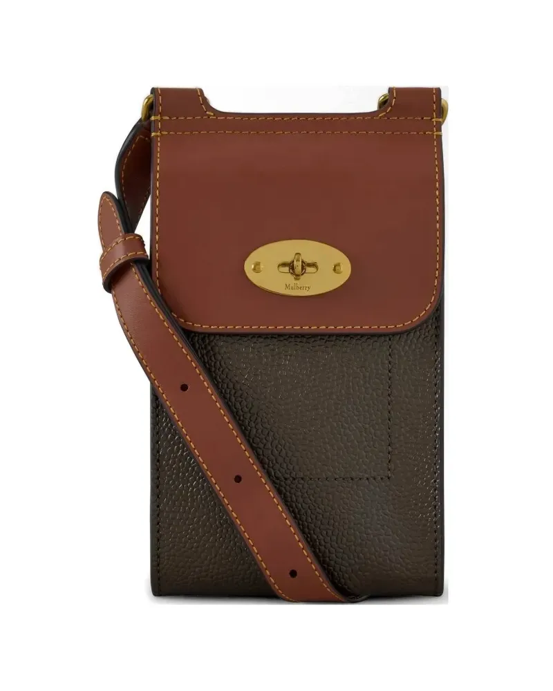 Mulberry mini Antony lock-detail topstitched messenger bag - Braun Braun