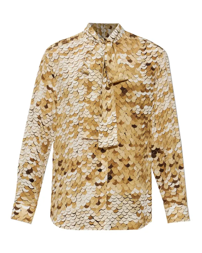 Moschino scallop-print bow-detail shirt - Gold Gold