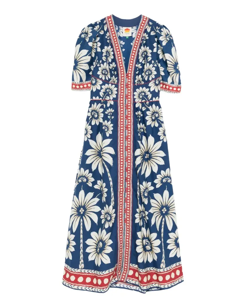 FARM Rio floral-print V-neck maxi dress - Blau Blau