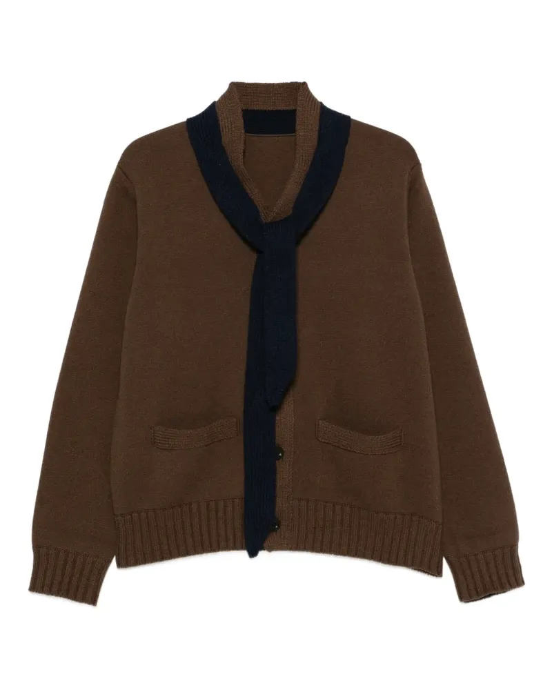 Sacai scarf-detail buttoned cardigan - Braun Braun