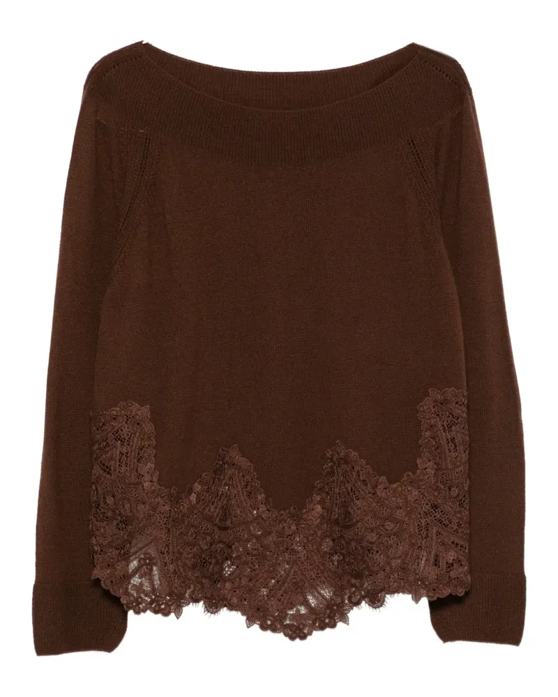 Ermanno Scervino Kaschmirpullover mit Spitzenbesatz - Braun Braun