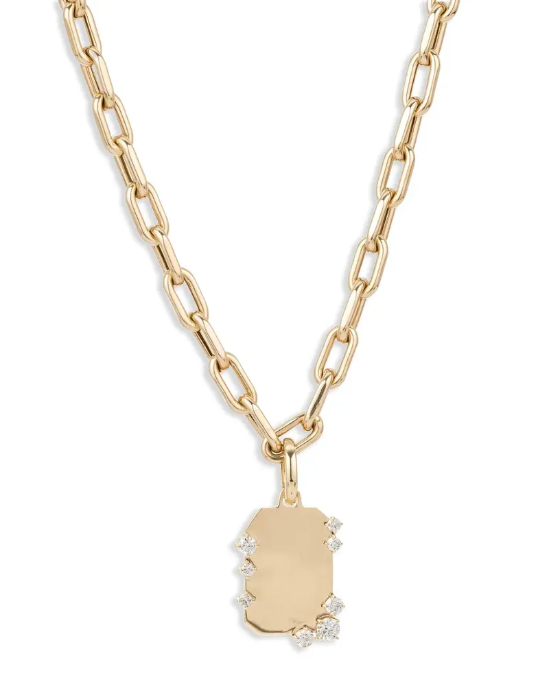 Adina Reyter 14kt Dog Tag Goldhalskette mit Diamant Gold