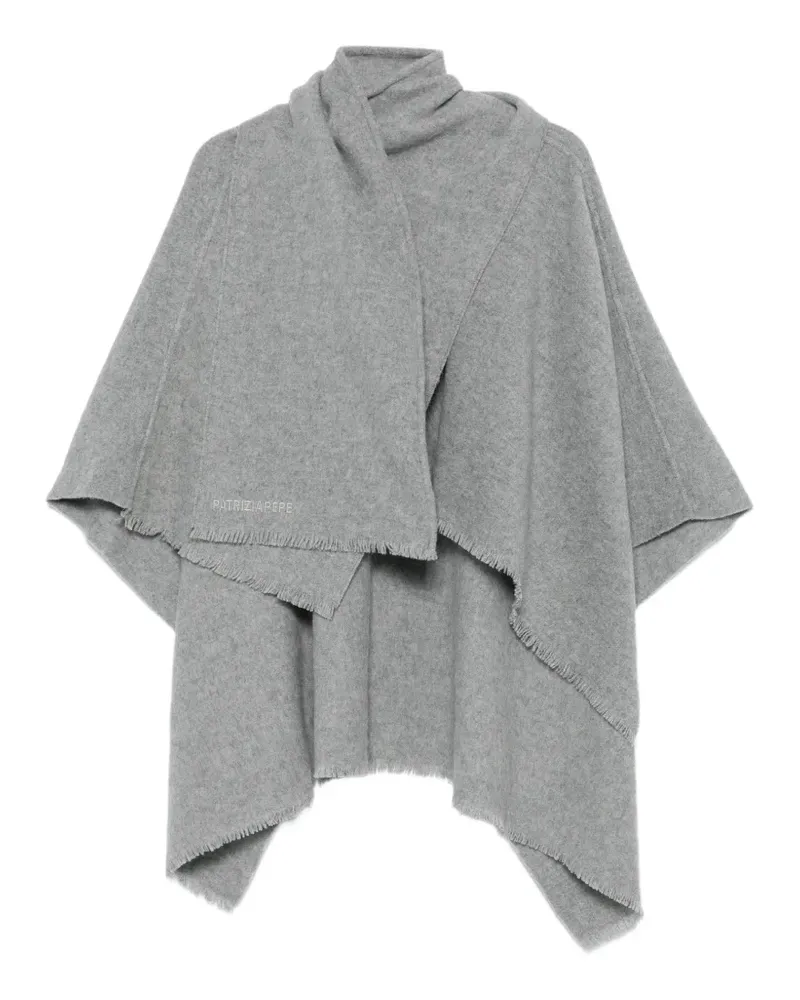 Patrizia Pepe logo-embroidered fringed cape - Grau Grau