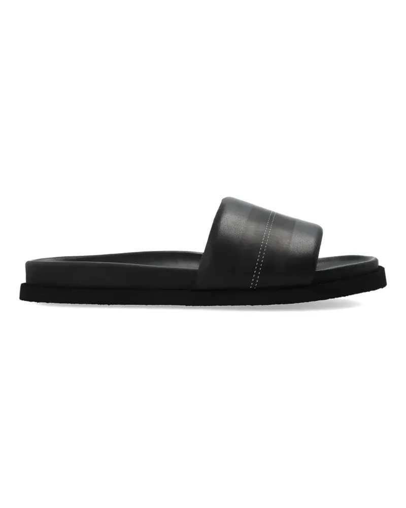 OFF-WHITE logo-print leather slides - Schwarz Schwarz