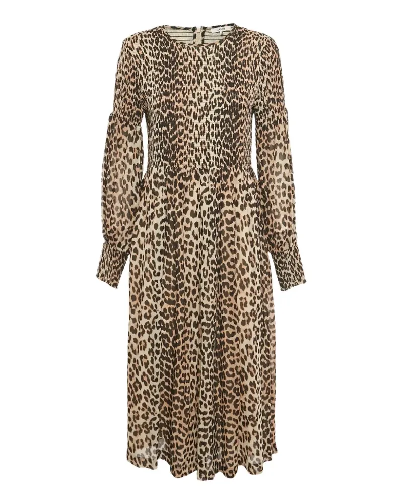 Ganni animal-print long-sleeve midi dress - Braun Braun