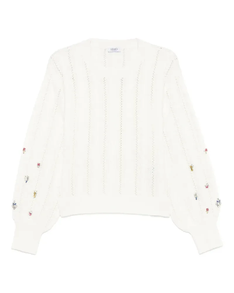Liu Jo Kristallverzierter Pullover mit Zopfmuster - Weiß Weiß