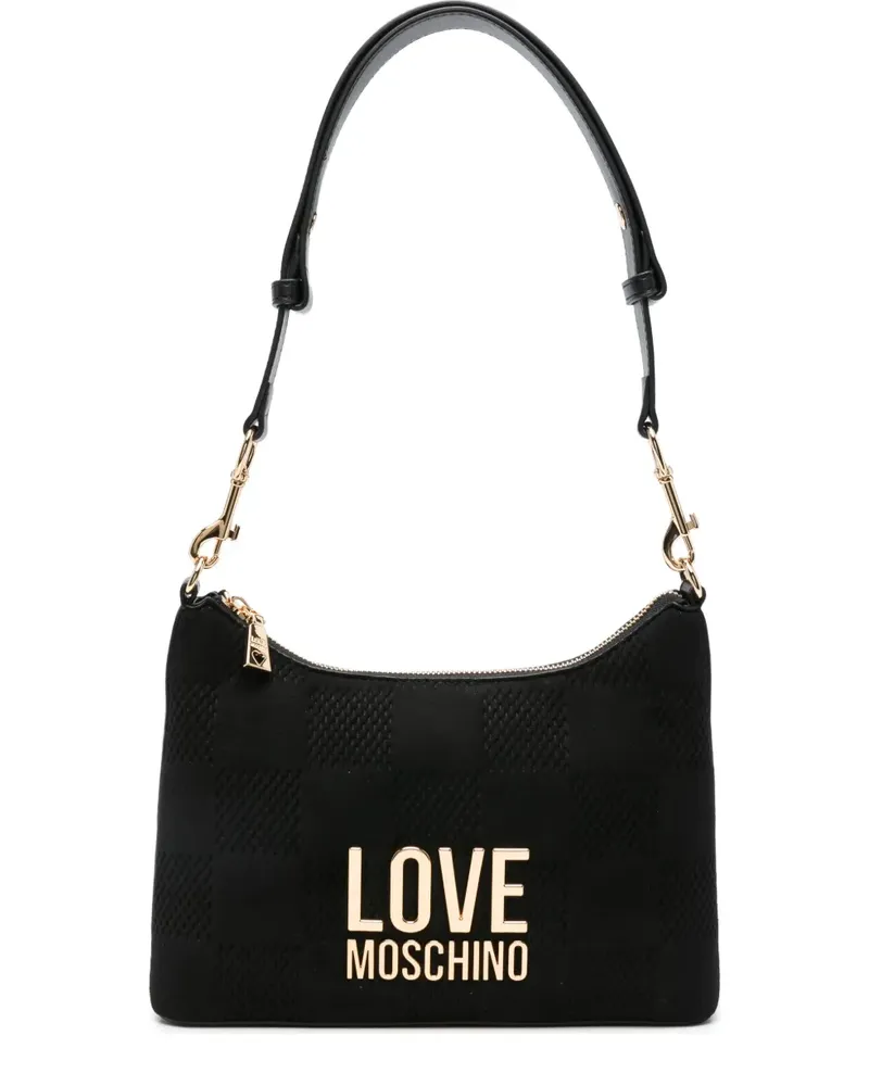 Moschino Karierte Schultertasche mit Logo-Schild - Schwarz Schwarz