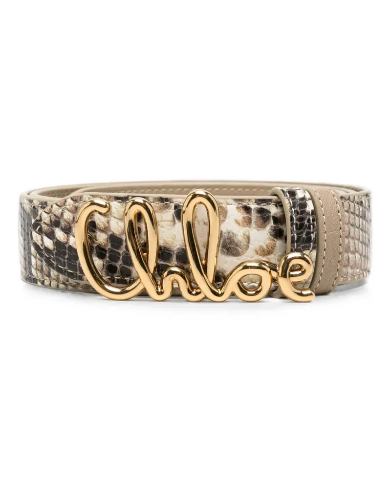 Chloé logo-buckle snake-effect belt - Nude Nude