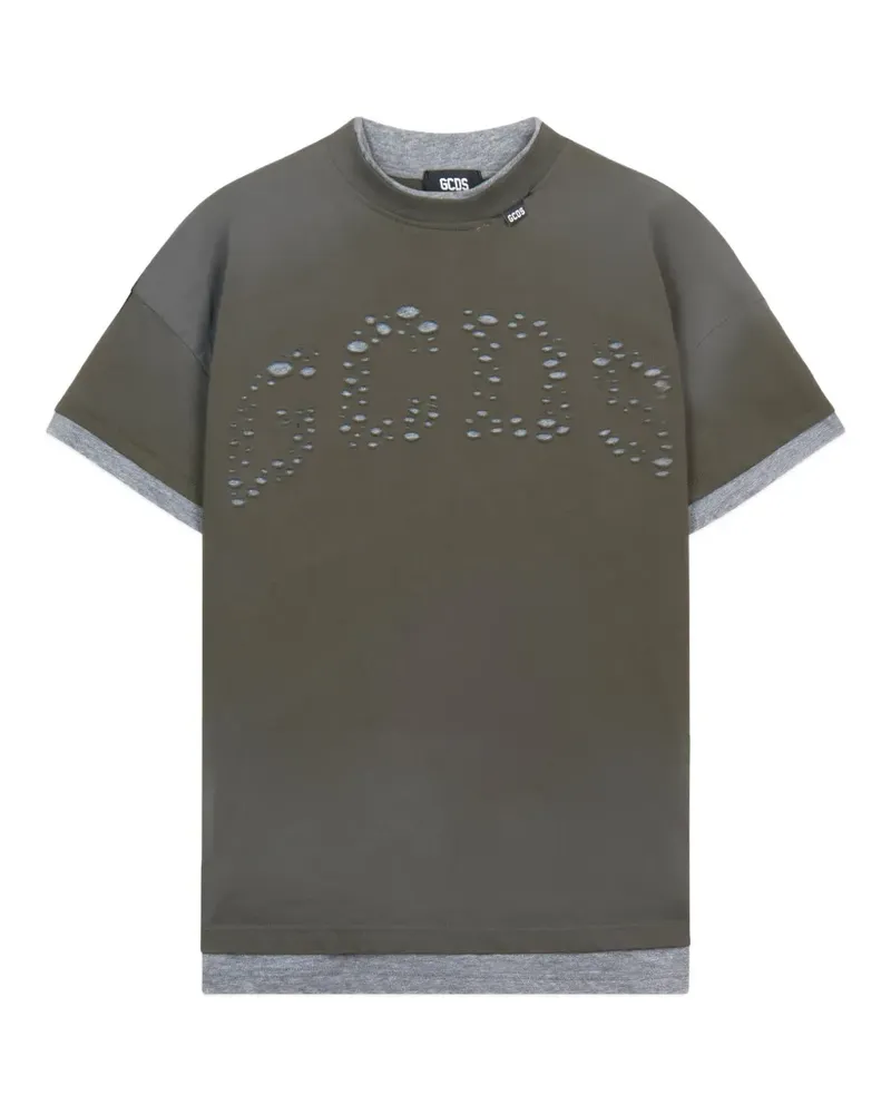 GCDS Doppellagiges T-Shirt mit Laser-Cut-Details - Grün Grün