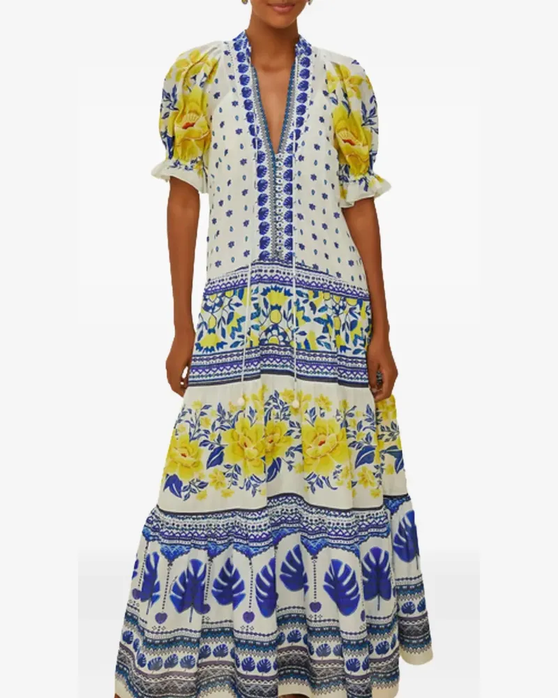 FARM Rio Zuli Midikleid mit Mosaik-Print - Blau Blau