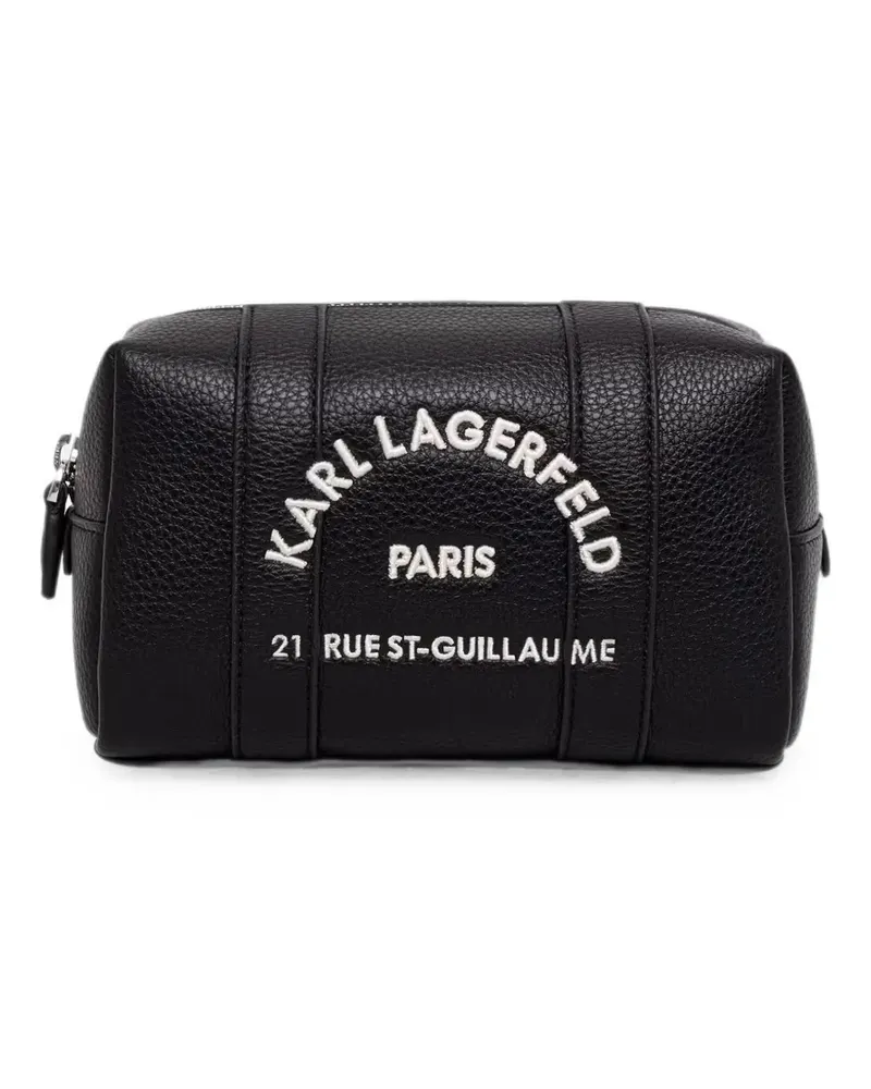 Karl Lagerfeld logo-embroidered grained-texture make up bag - Schwarz Schwarz