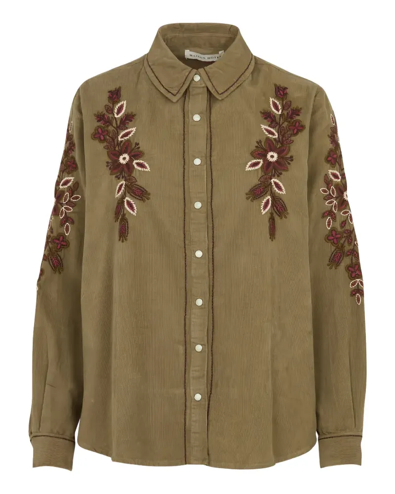 MAISON HOTEL Kafka floral-embroidered corduroy shirt - Grün Grün