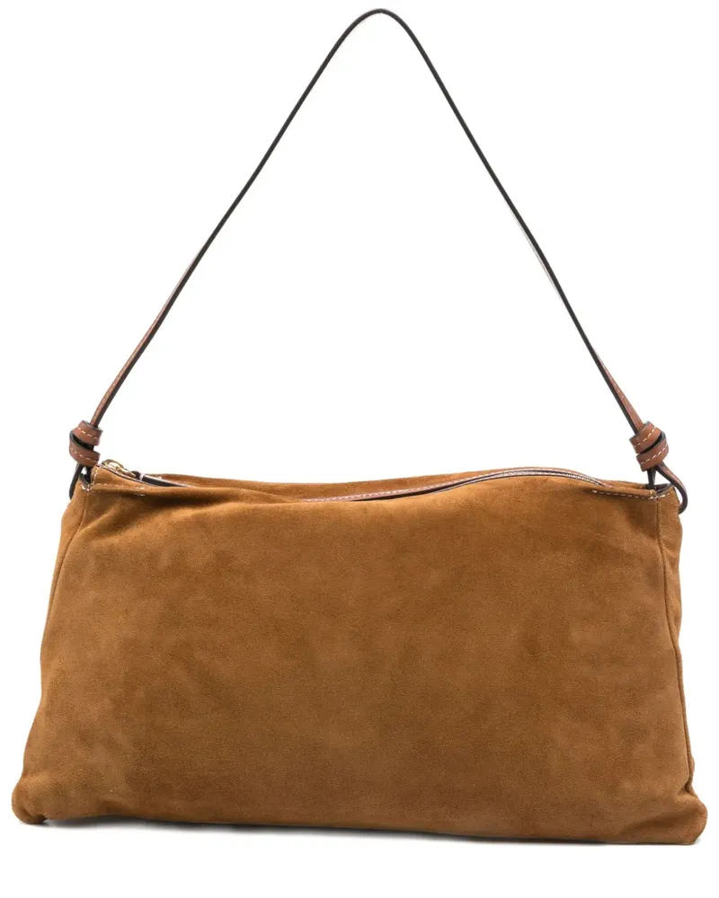 STAUD Harlow Wildleder-Schultertasche mit geknotetem Riemen - Braun Braun