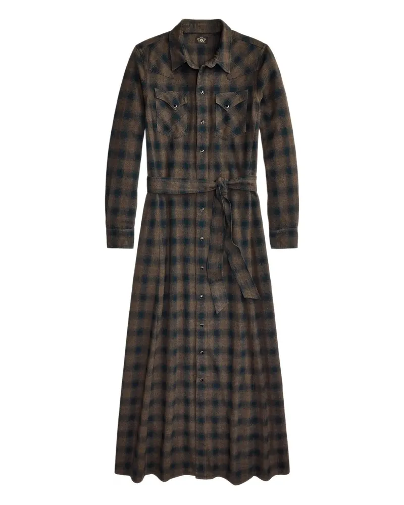 Ralph Lauren Kariertes Midikleid mit Bindegürtel - Braun Braun