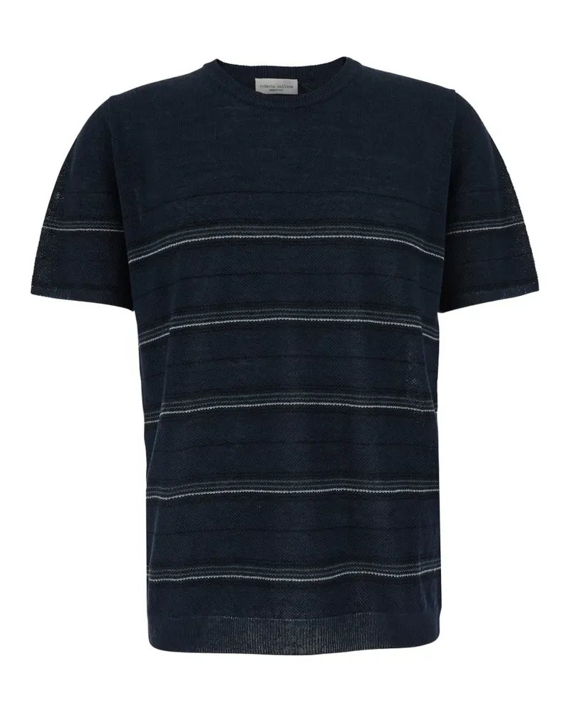 Roberto Collina stripe-pattern waffle-knit T-shirt - Blau Blau