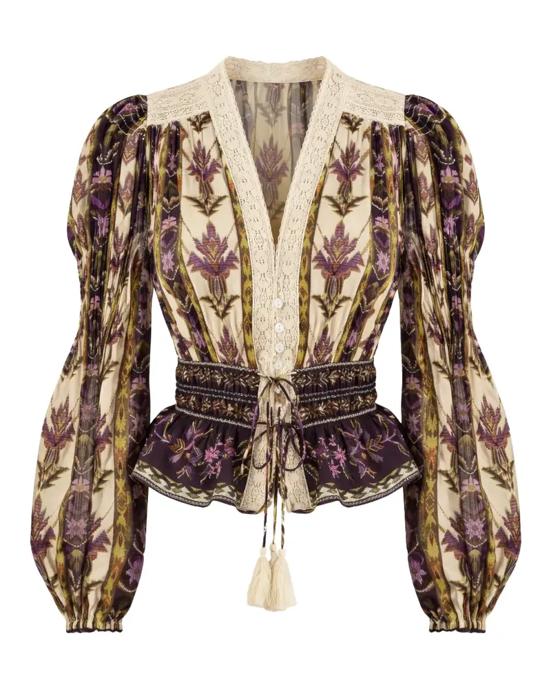 FARM Rio floral-print lace-detail blouse - Violett Violett