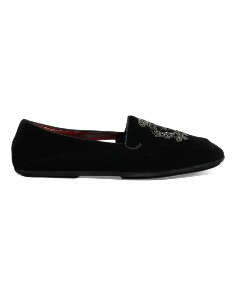 Dolce & Gabbana Loafer aus Samt mit Kronenstickerei - Schwarz Schwarz