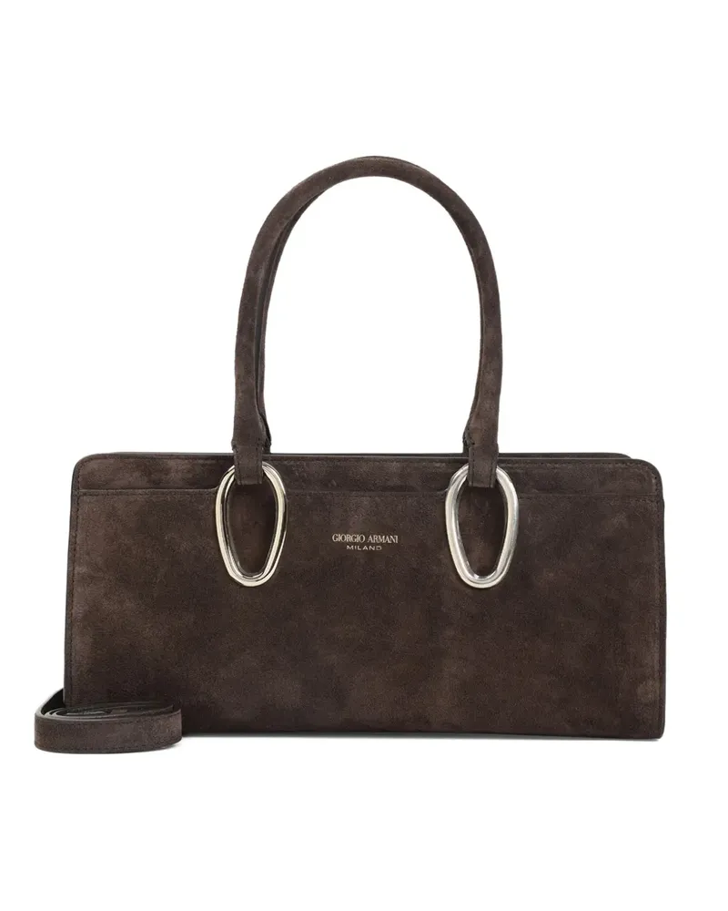 Giorgio Armani Wildleder-Schultertasche mit Ringdetail - Braun Braun