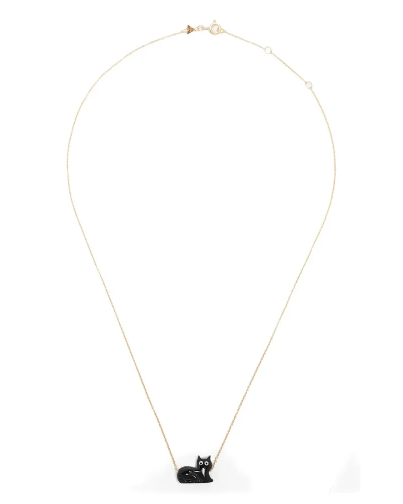 Aliita 9kt Black Cat Gelbgoldhalskette mit Marmor Gold