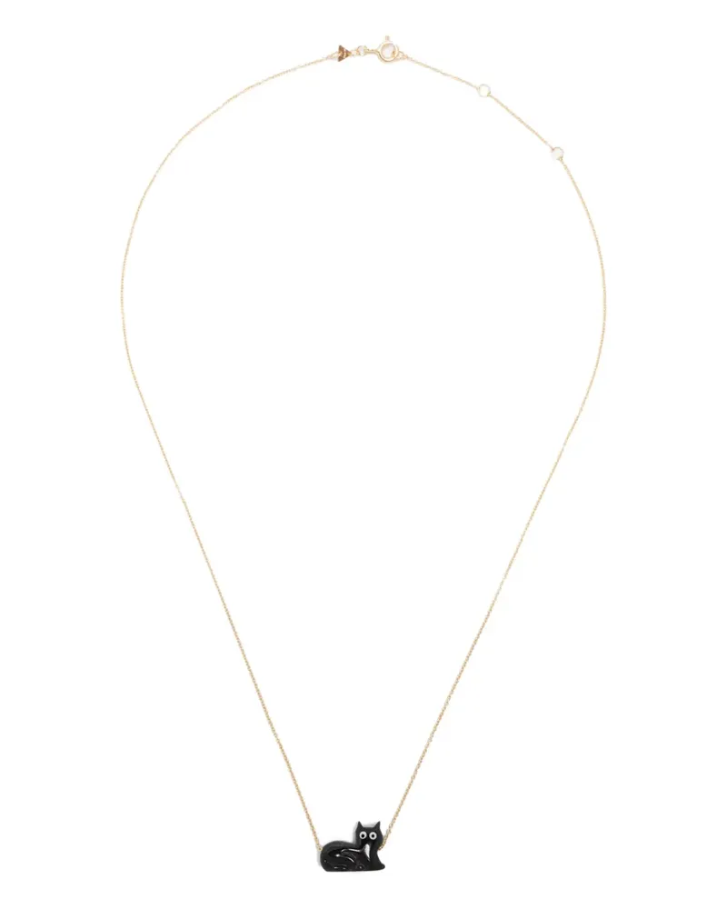 Aliita 9kt Black Cat Gelbgoldhalskette mit Marmor Gold