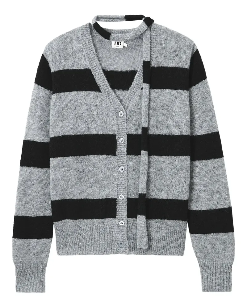 b+ab Gestreifter Cardigan - Grau Grau