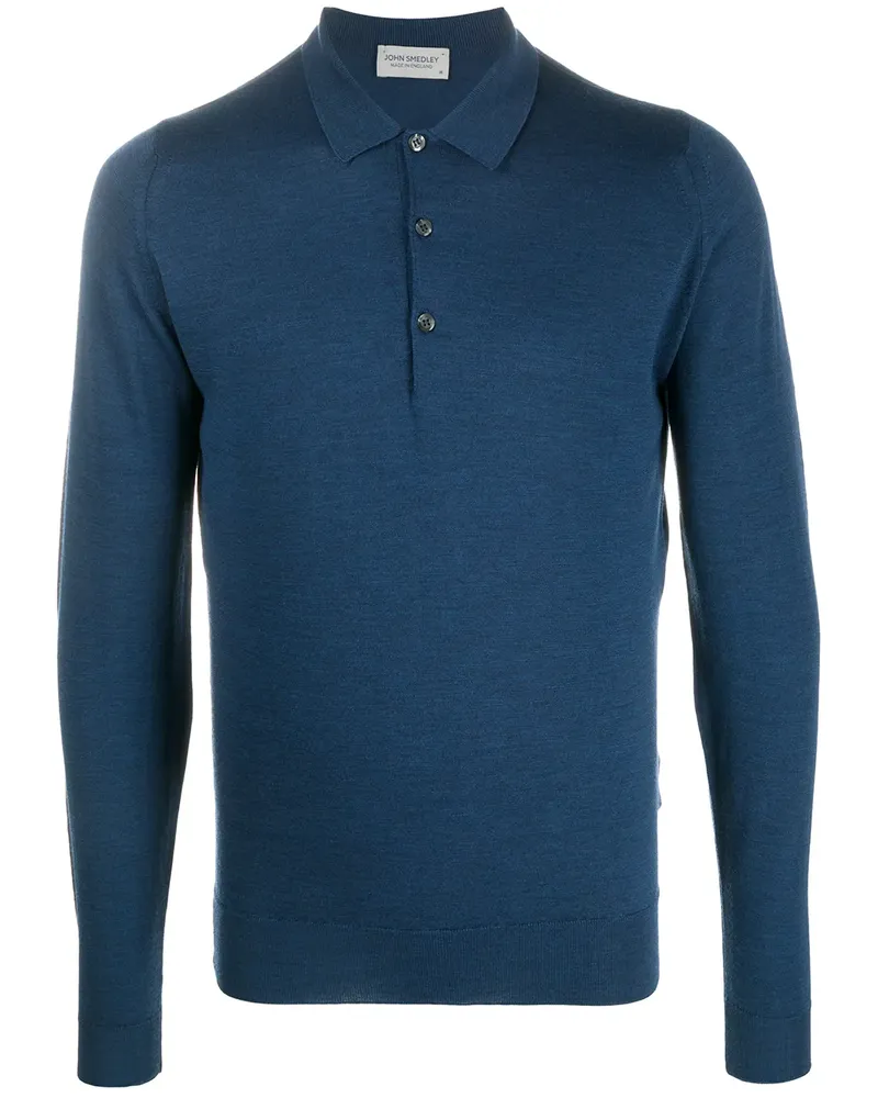 John Smedley Poloshirt mit langen Ärmeln - Blau Blau