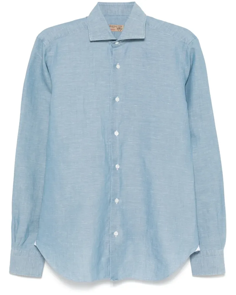 BARBA Hemd mit Slub-Struktur - Blau Blau