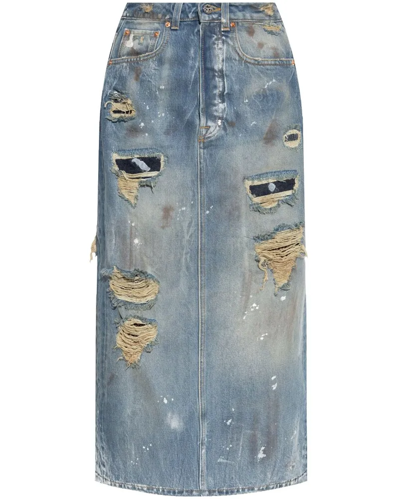 VETEMENTS Jeansrock in Distressed-Optik - Blau Blau