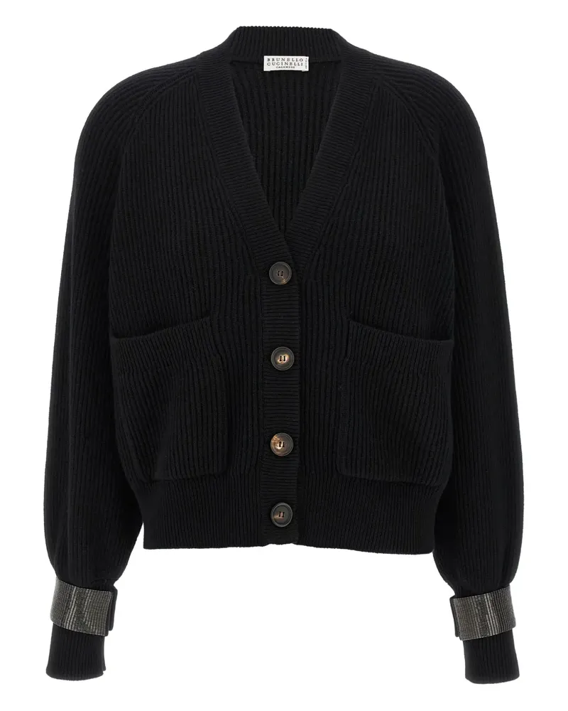 Brunello Cucinelli Gerippter Cardigan mit Schmuckbündchen - Schwarz Schwarz